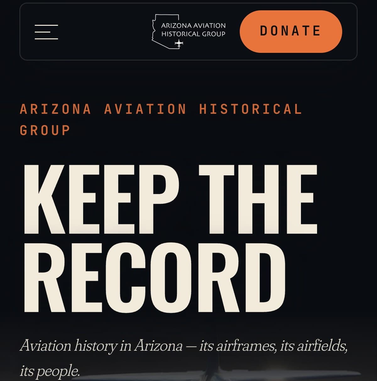 AAHG's site on a phone: the menu, the Donate button and the headline