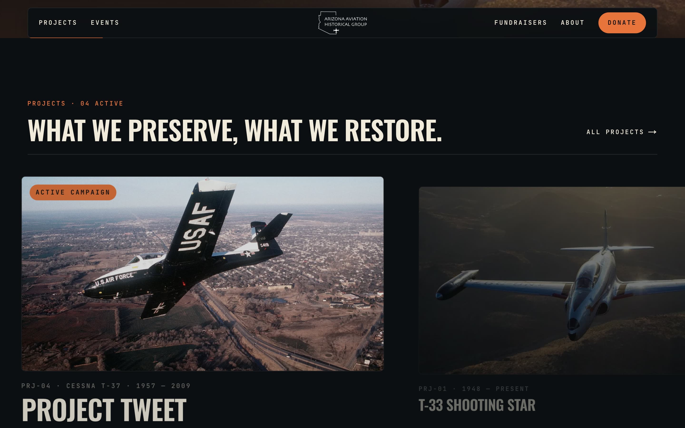 The AAHG project ledger: “What we preserve, what we restore.” with the Project Tweet T-37 card