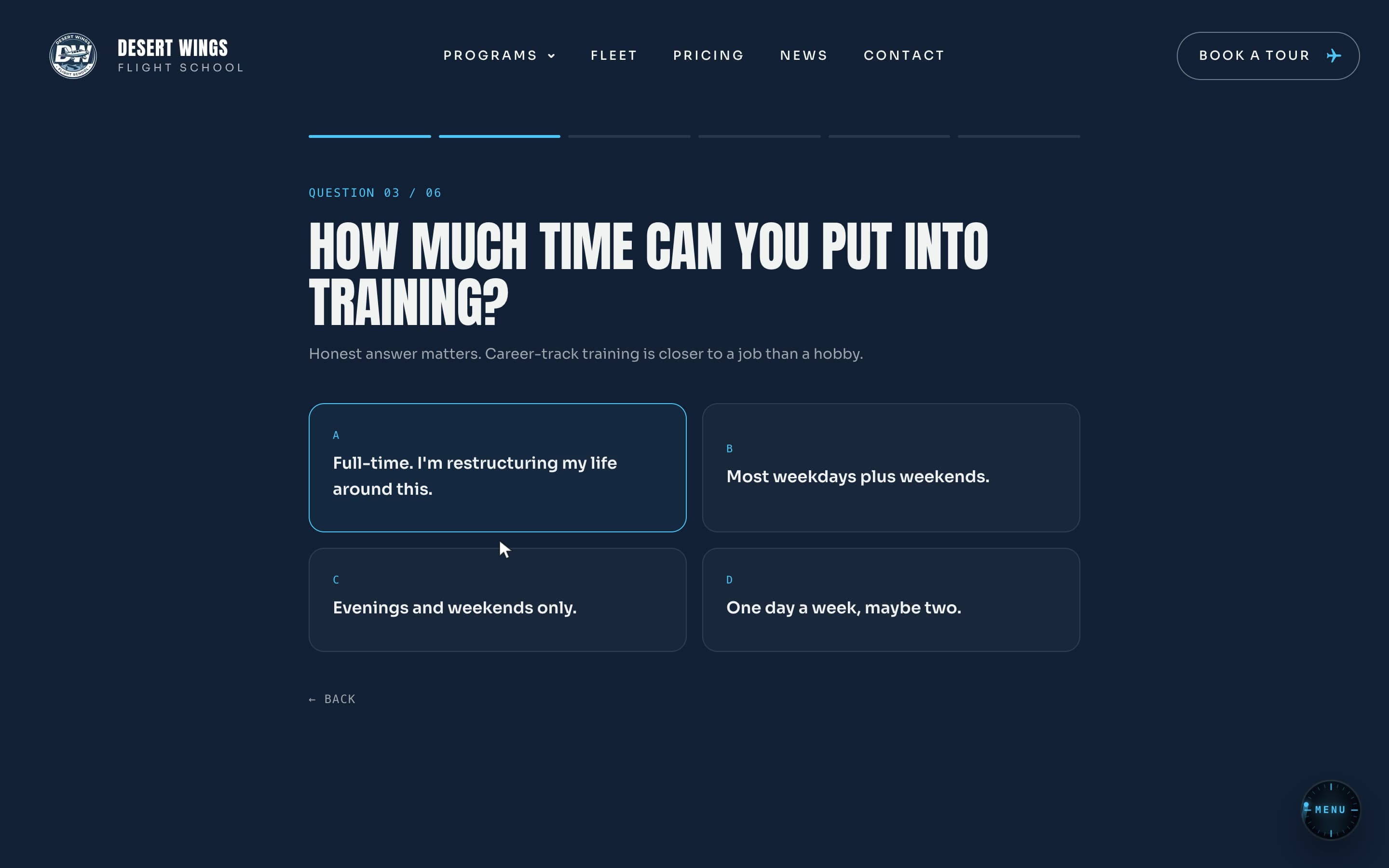 The Desert Wings quiz “Is flying your career?” answering its first questions